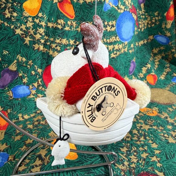 Lot Of 2 Dept 56 Billy Buttons Ornaments Snowman Skiing Moose Fishing Boat Tag - Picture 5 of 13